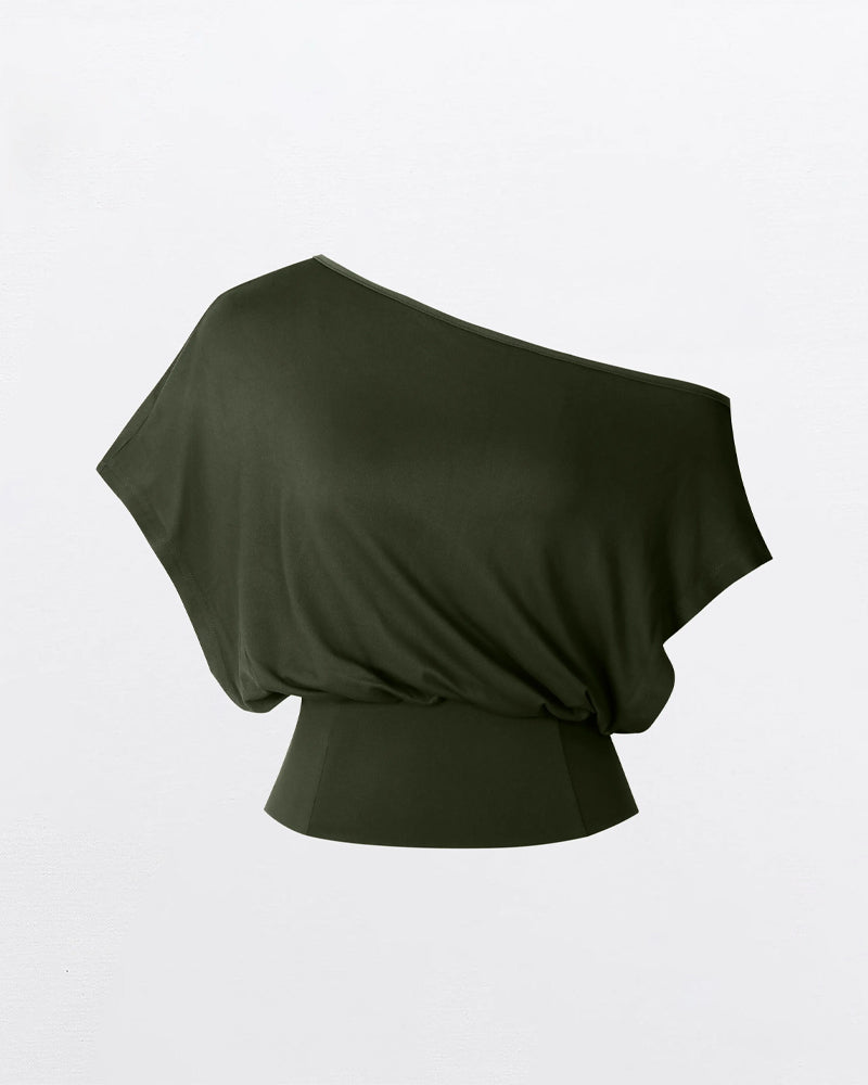 T-Shirt Asymmetrisk Fåll Åtsittande Fladdermus