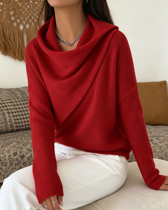 Pullover Stilig Mock Neck Lång Ärm Stickad