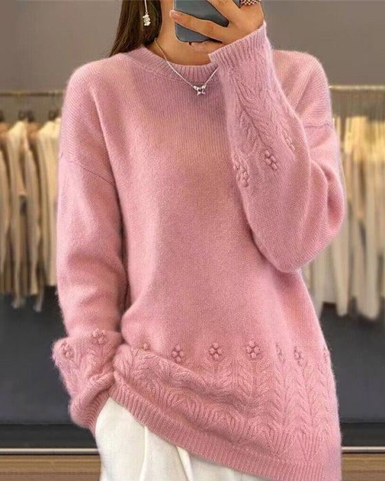 Damens Enfärgade Passande Pullover I Retro Stil