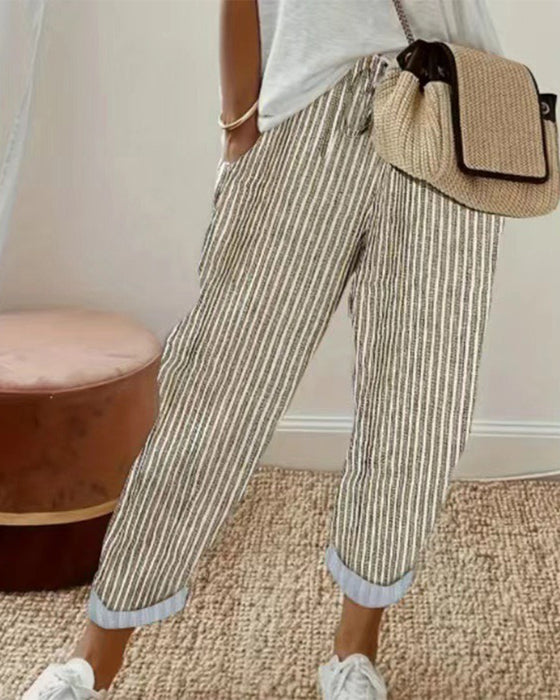 Byxor Casual Randig Croppad