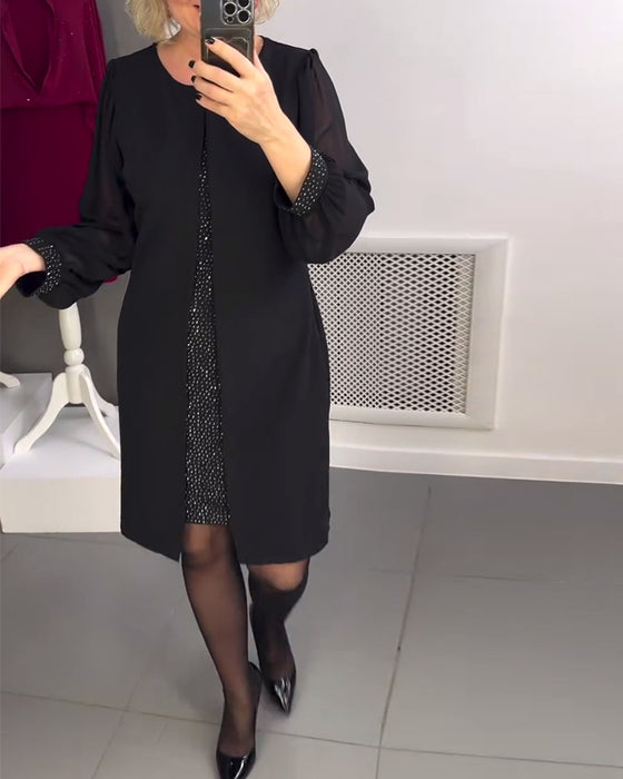 Klänning Rund Hals Diamant Panel