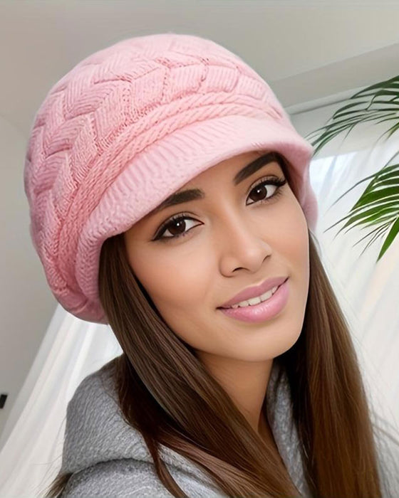 Damt Flätstickad Vinter Slouchy Beanie Mössa Mjuk Varm Töjbar