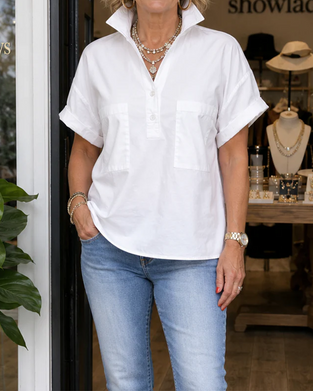Blus Ficka Knapp V-Hals Casual