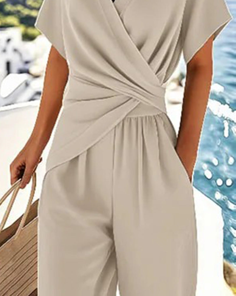 Tvådelad Set Enfärgad Korsmidjedesign