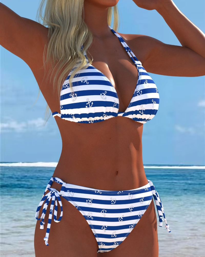 Bikini Dubbel Rem Halter Randig