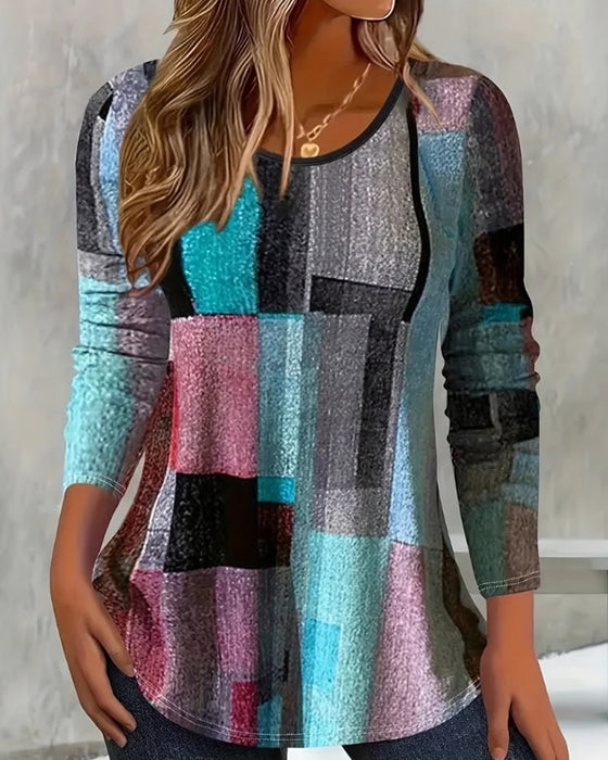 T-shirt med långärmad, avslappnad tryck och rund hals