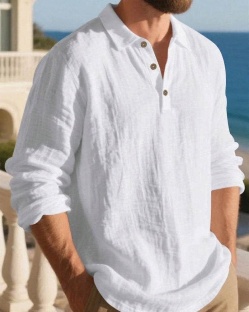 Skjorta Herr Lättvikt Lös Linne Långärmad Polo