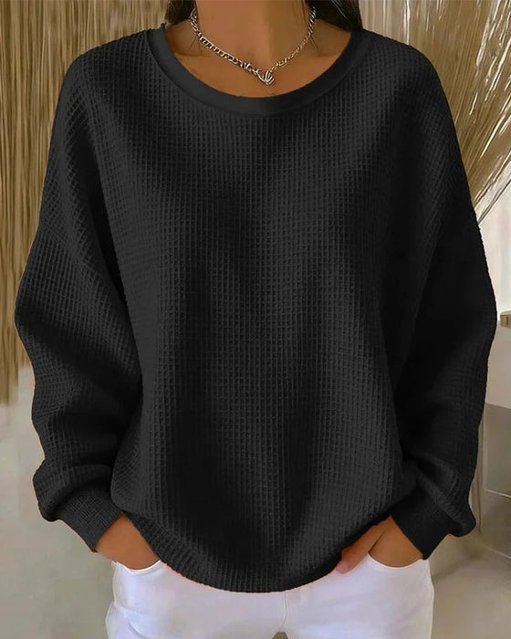 Sweatshirt Enfärgad Våffeltextur Pullover