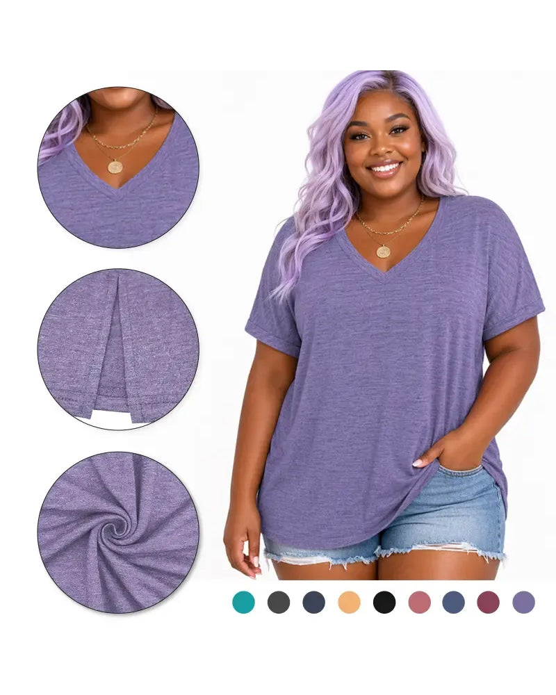 T-Shirt V-Hals Kort Ärm Lös Casual
