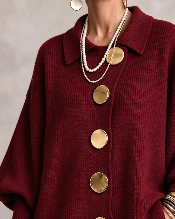 Cardigan Stor Metallknapp Slag