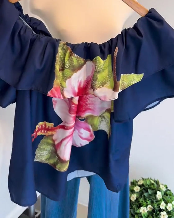 Blus Blommigt Tryck Off Shoulder
