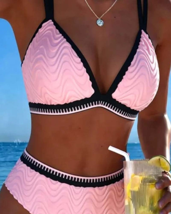 Bikini Färgblock Dubbelrem Texturerad