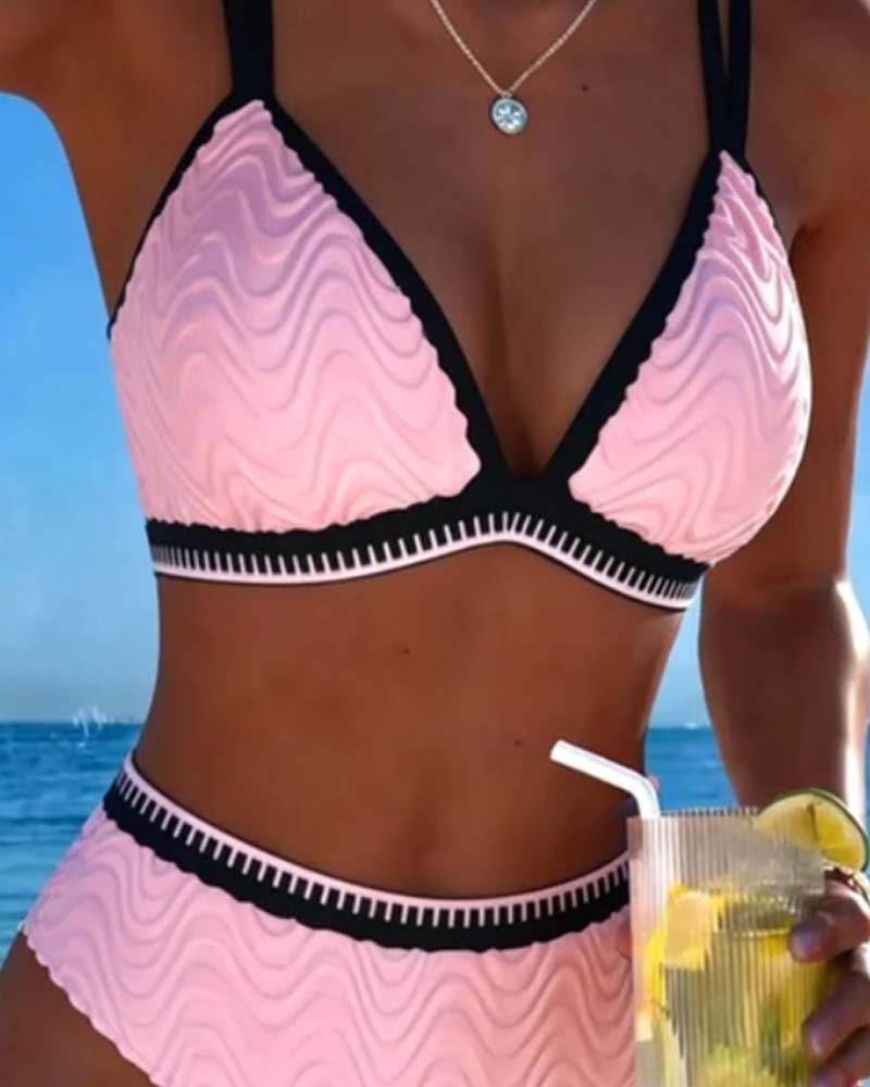 Bikini Färgblock Dubbelrem Texturerad
