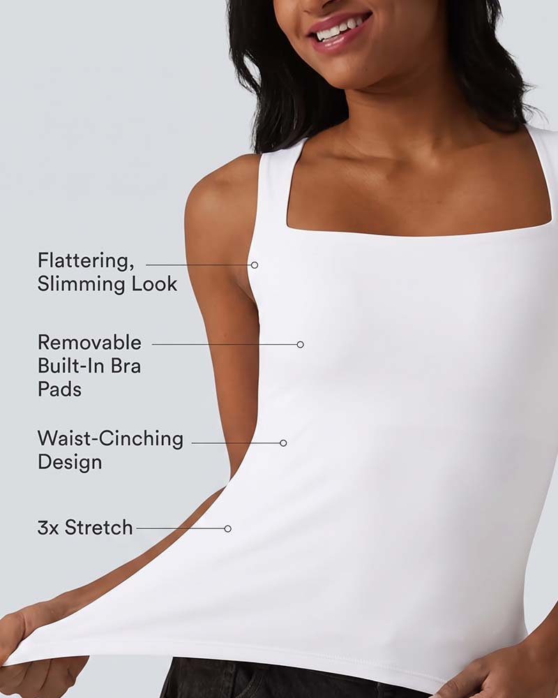 Tank Top Solid Färg Fyrkantig Hals Inbyggd Bh