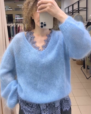 Pullover V-Hals Solid Lapptäcke