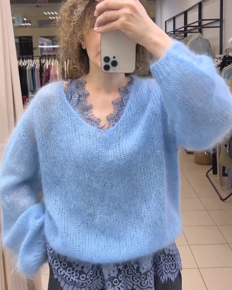 Pullover V-Hals Solid Lapptäcke