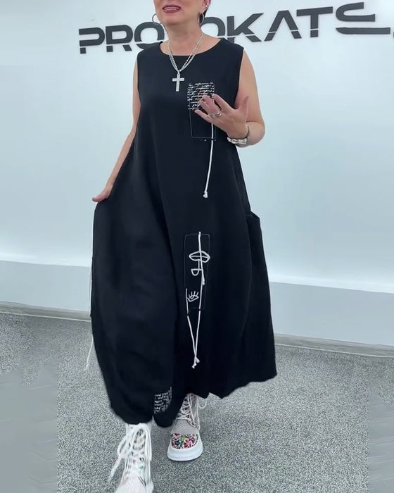 Klänning Ärmlös Oversized Bokstavstryck