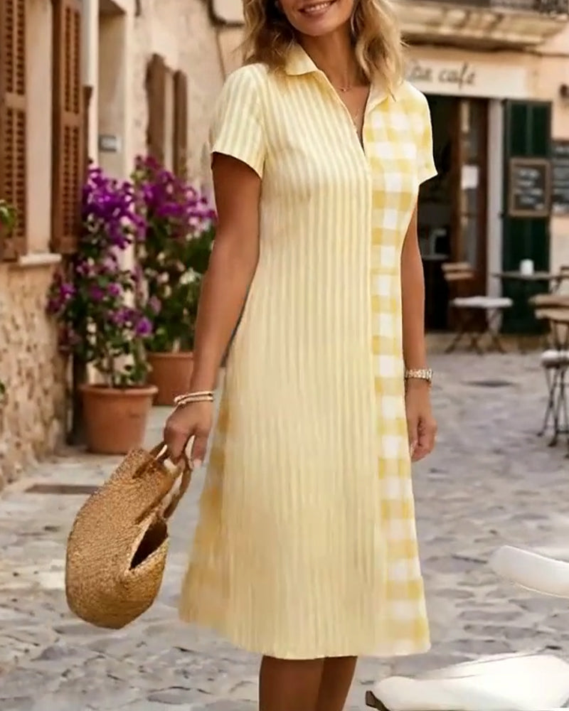 Klänning Rutig Och Randig Lappverk Skjorta