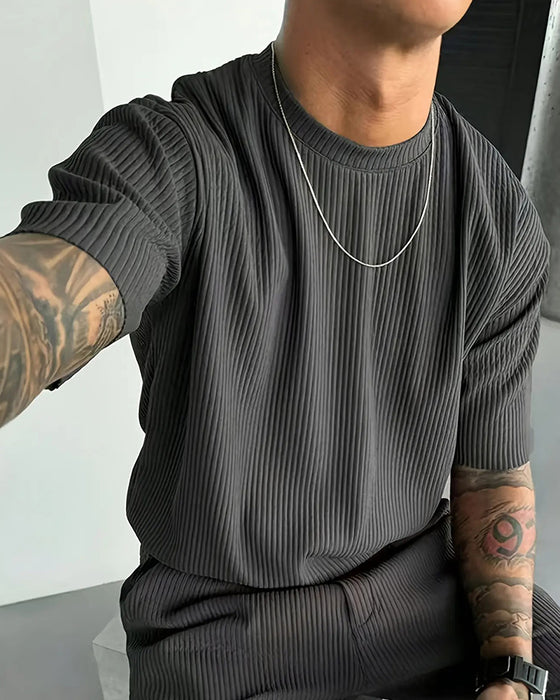 T-Shirt Ribbad Hög Hals Casual Solid