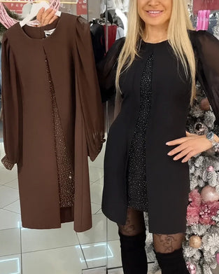 Klänning Faux Tvådelad Modern Rund Halsringning