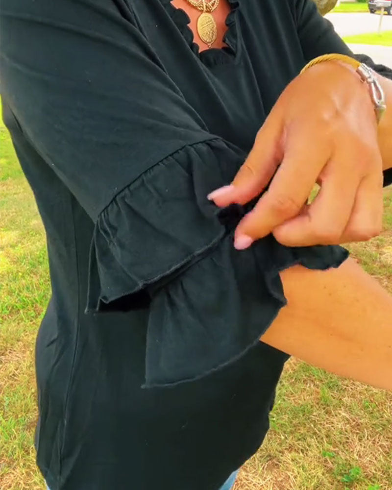 Topp Rynkad V-Hals Trekvart Ärm