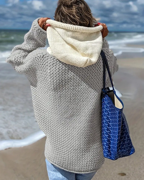 Tröja Med Ungdomlig, Huvad Och Färgblock Egenskaper