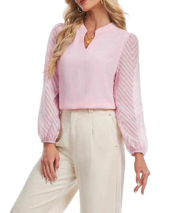 Blus Ståkrage Lång Ärm Texturerad Mesh