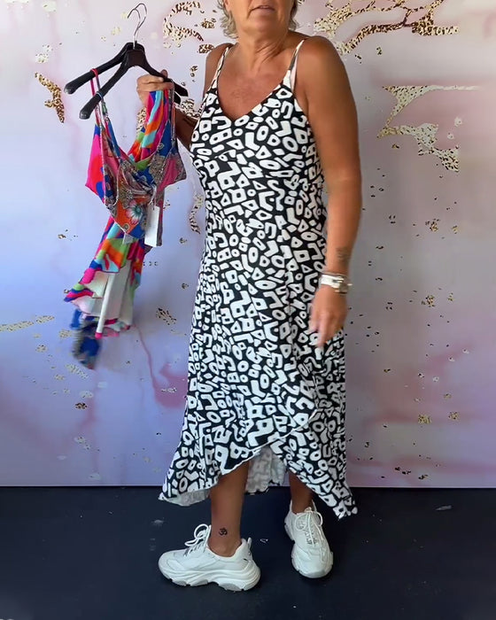 Patchwork cami-klänning med retrotryck