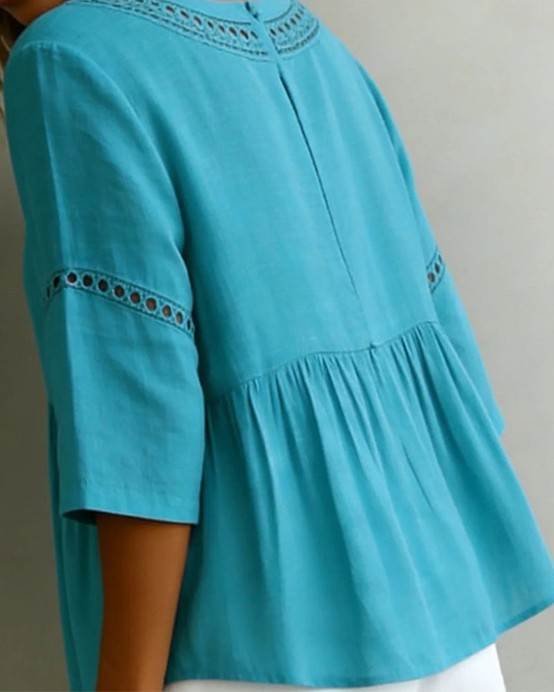 Blus Utskärning Lappverk 3/4-Ärm