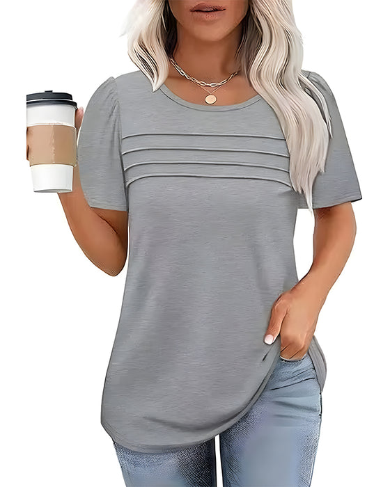 T-Shirt Veckad Lös Rund Halsning Kortärmad
