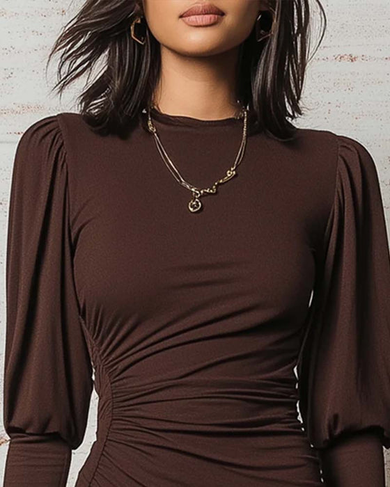 Klänning Veckad Bodycon Lång Ärm