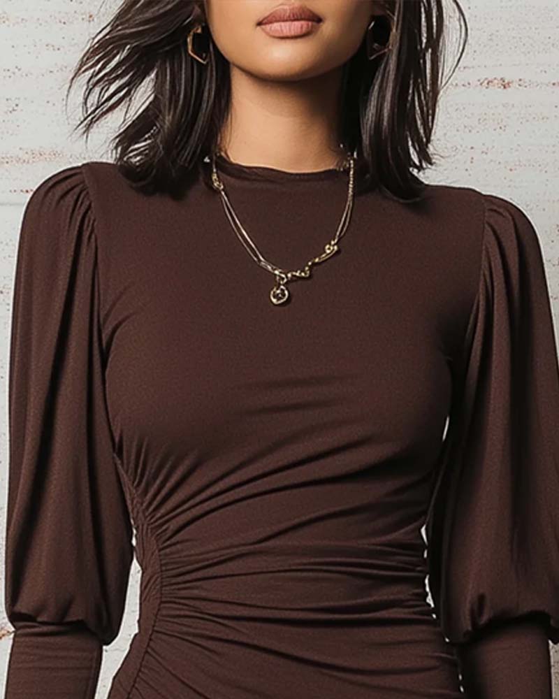 Klänning Veckad Bodycon Lång Ärm