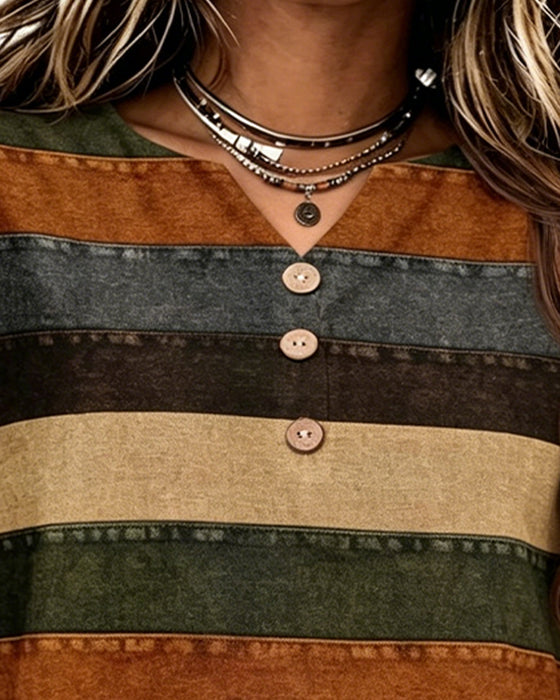 T-Shirt Knapp Patchwork Horisontell Rand