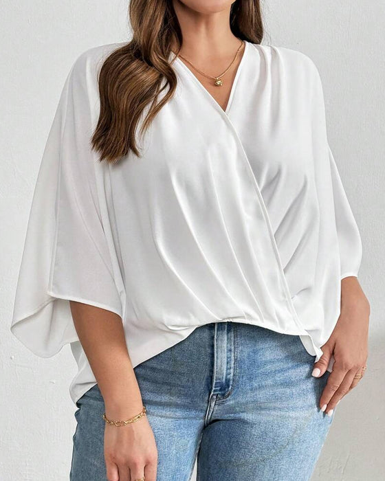 Blus V-Hals Kors Oregelbunden Solid