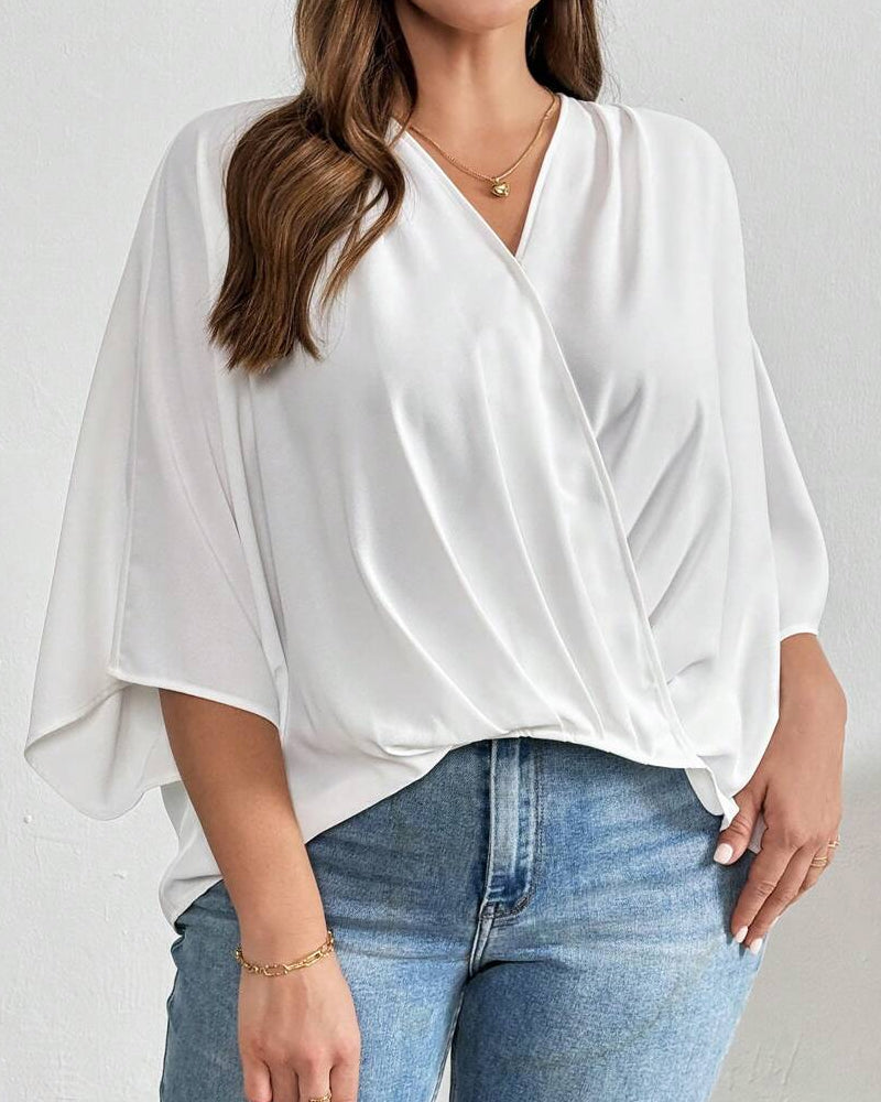 Blus V-Hals Kors Oregelbunden Solid