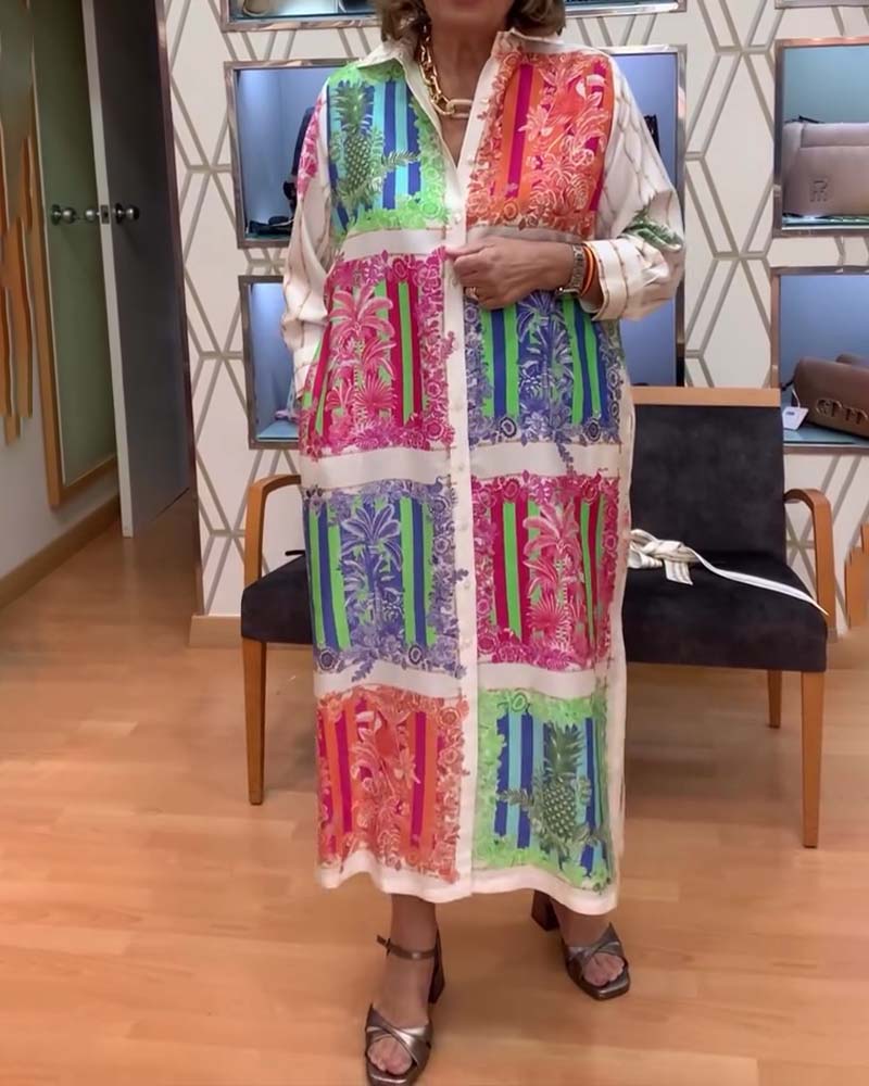 Klänning Patchwork Tryckt Lång Skjorta