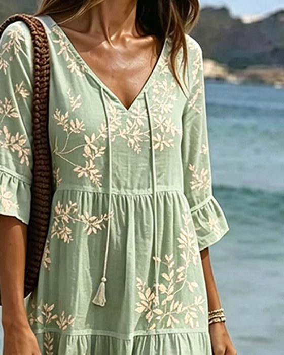 Klänning Ruffle V-Hals Knyt Resort