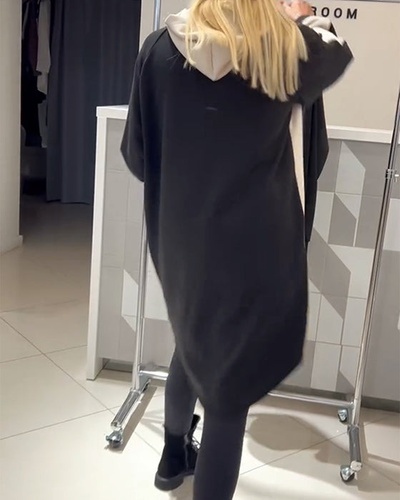 Klänning Med Huva Färgblock Blomtryck