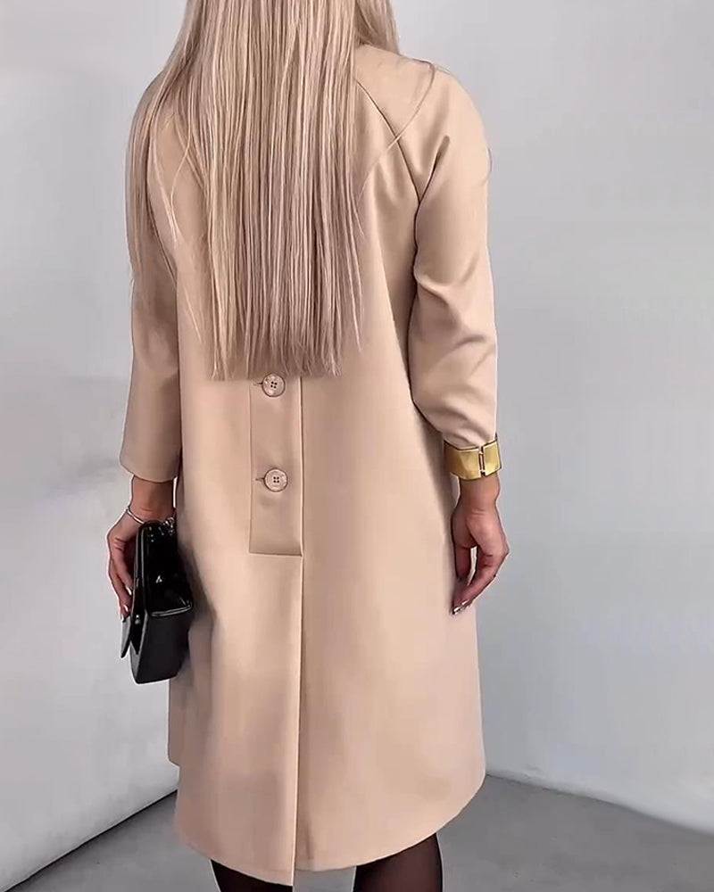 Klänning Knappningsdesign Raglanärm Enfärgad