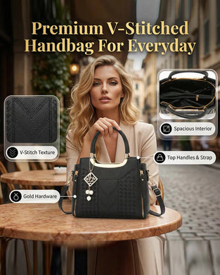 Väska Kvinna'S V-Stygn Topphandtag Satchel