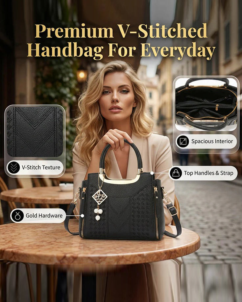 Väska Kvinna'S V-Stygn Topphandtag Satchel
