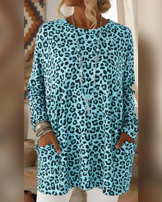 Topp Med Leopardtryck Och Rund Hals