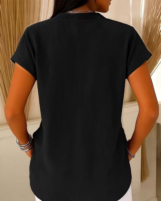 Blus Solid Kort Ärm Dragkedja