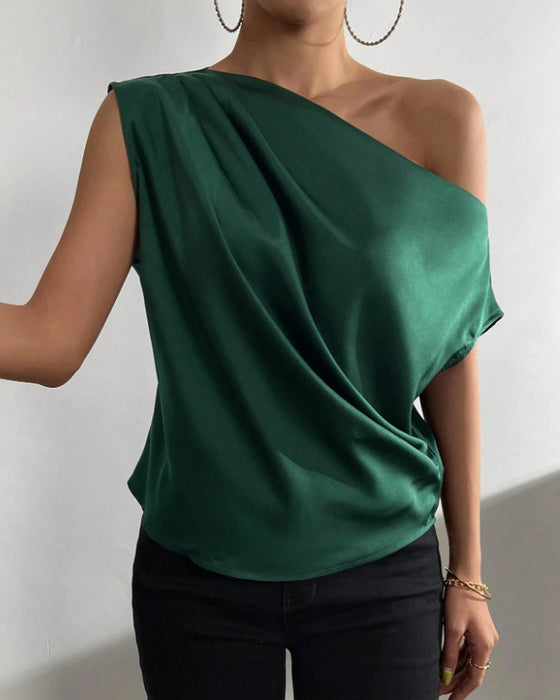 Blus Solid Färg Off Axel Ärmlös