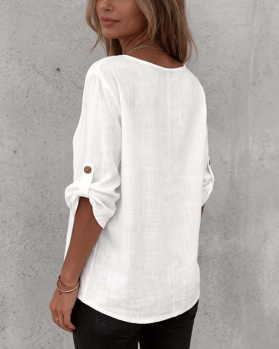 Blus Solid Casual Knapp