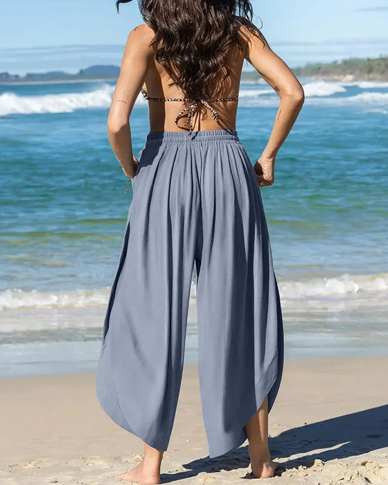 Byxor Elastic Midja Casual Spräck Bred Ben