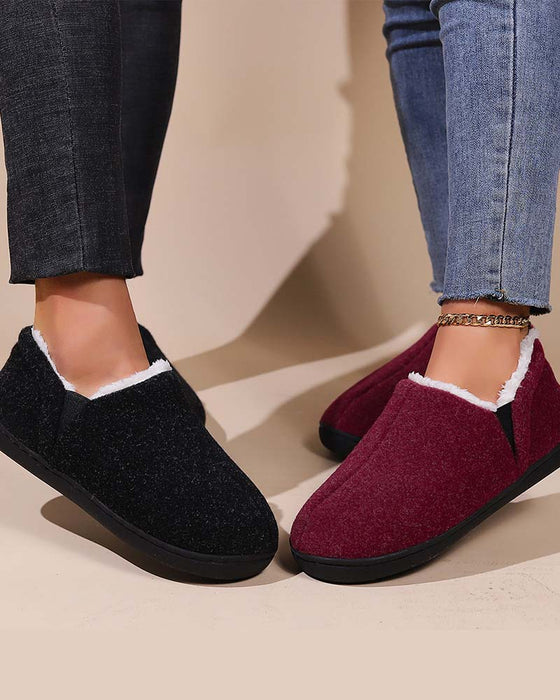 Plysch enfärgad all-inclusive platta skor