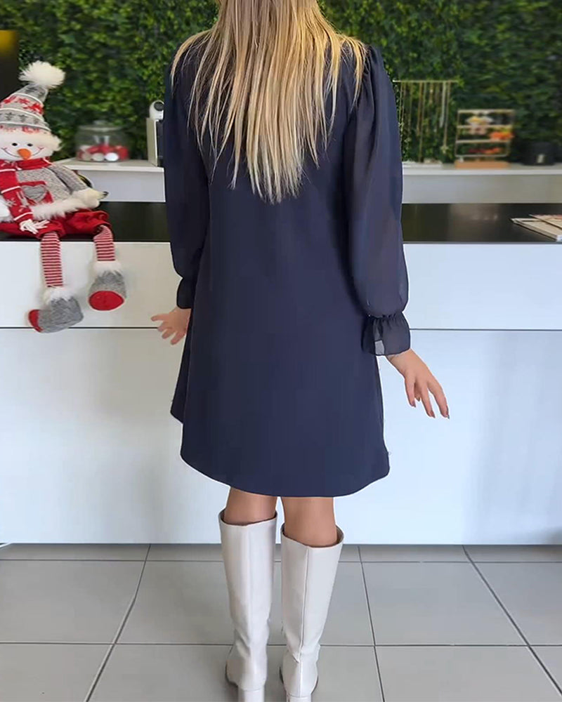 Klänning Flytande Långärmad Lappverk Rak