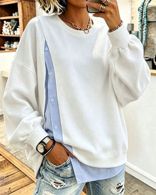 Sweatshirt Mock Skiktad Patchwork Runda Halsen