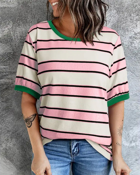 T-Shirt Färgblockerad Rand Raglan Ärm